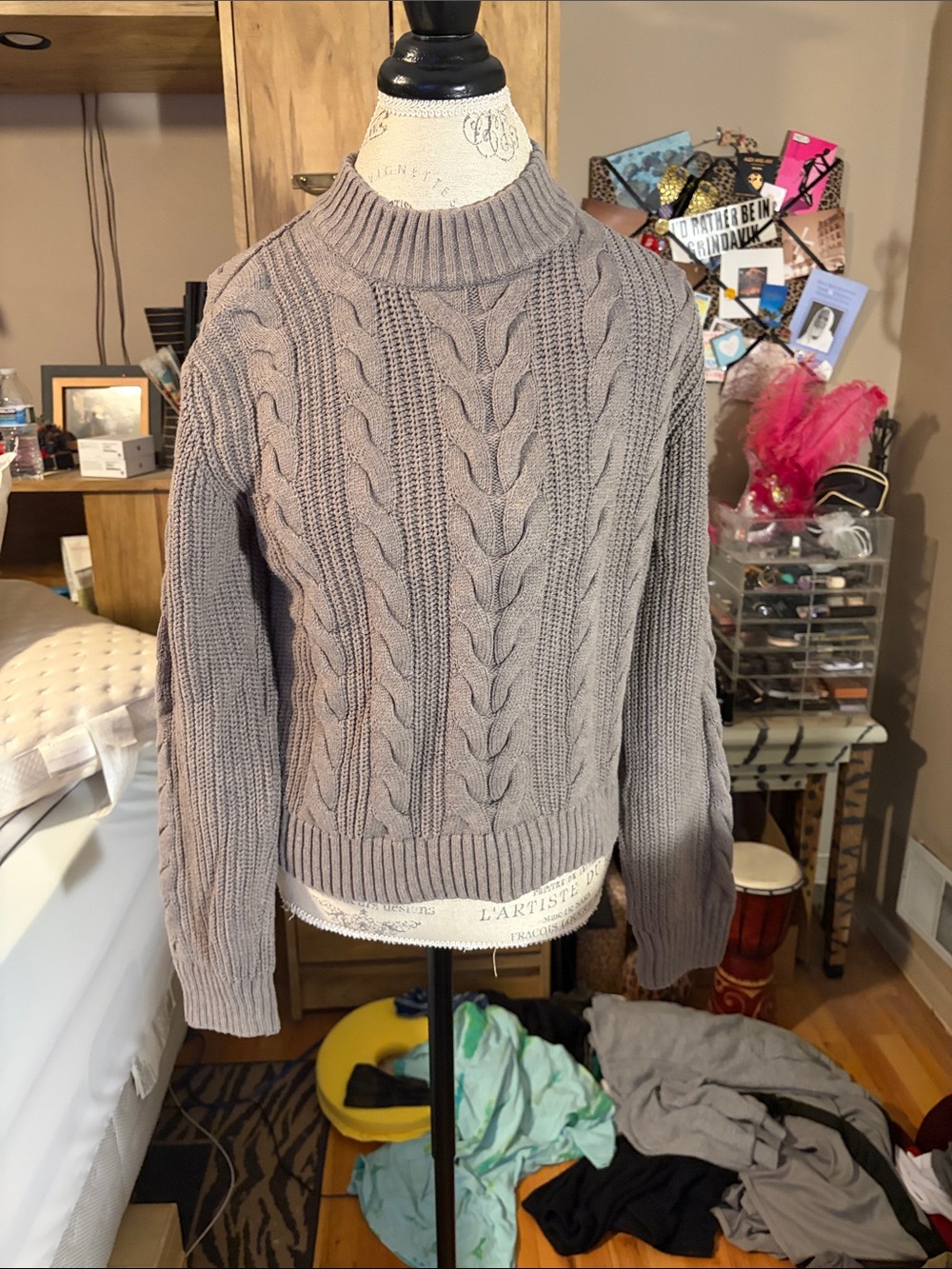 Pact Cozy Cable Knit Women's Sweater - Taupe - Small